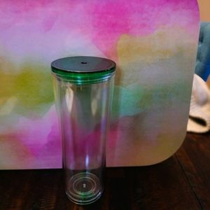 Custom 24oz clear double wall transparent with green lid